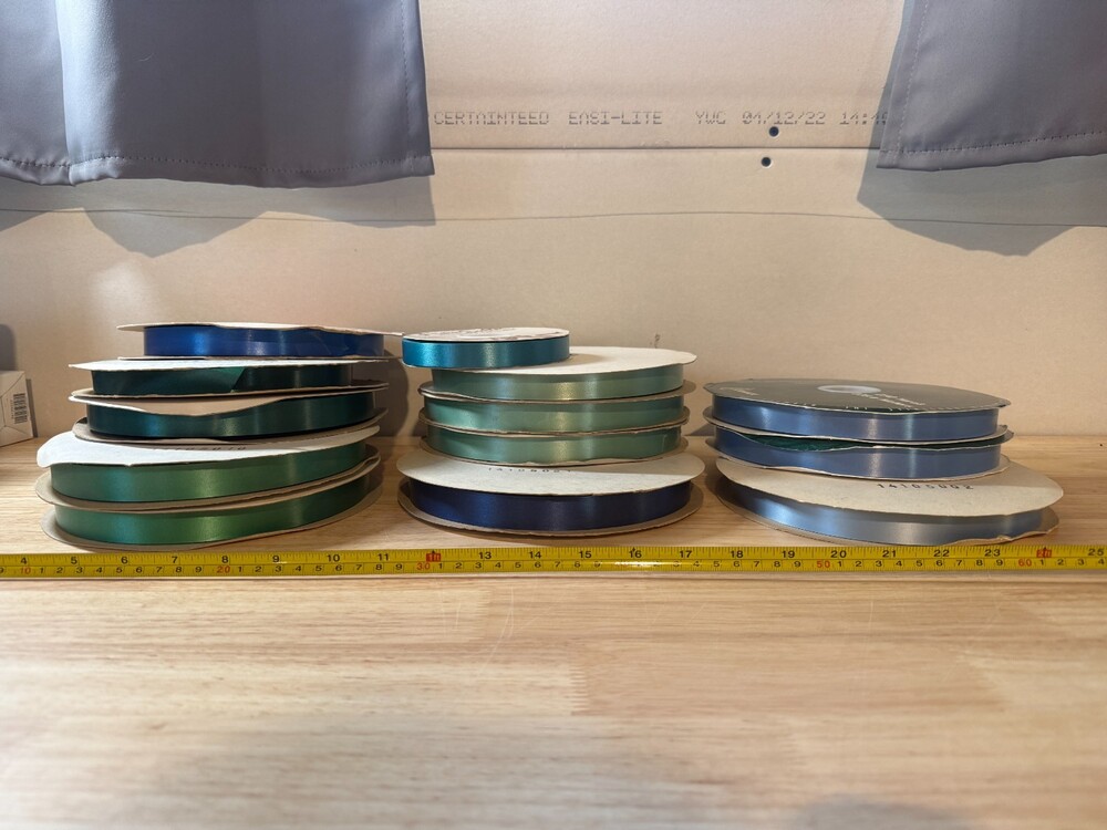 13 Gunther Mele Berwick Ribbon Spools 3/4" Blue Green Teal Vintage Lot